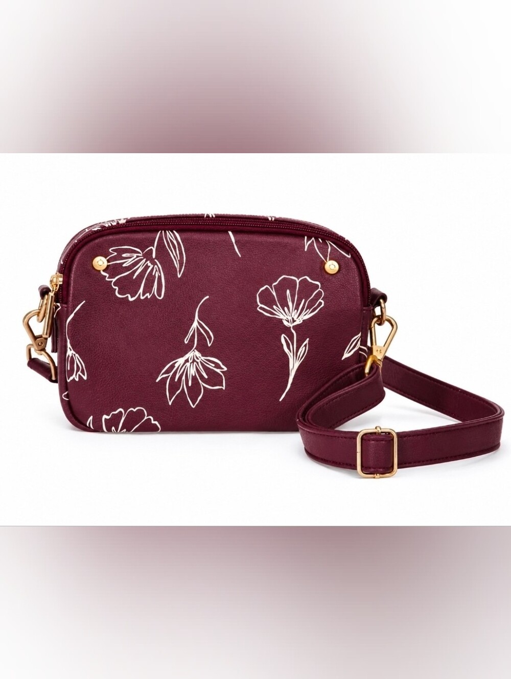 Thirty-One Double-Zip Crossbody – Sketched Floral Smooth Pebble🌸 Thirty One Bag
